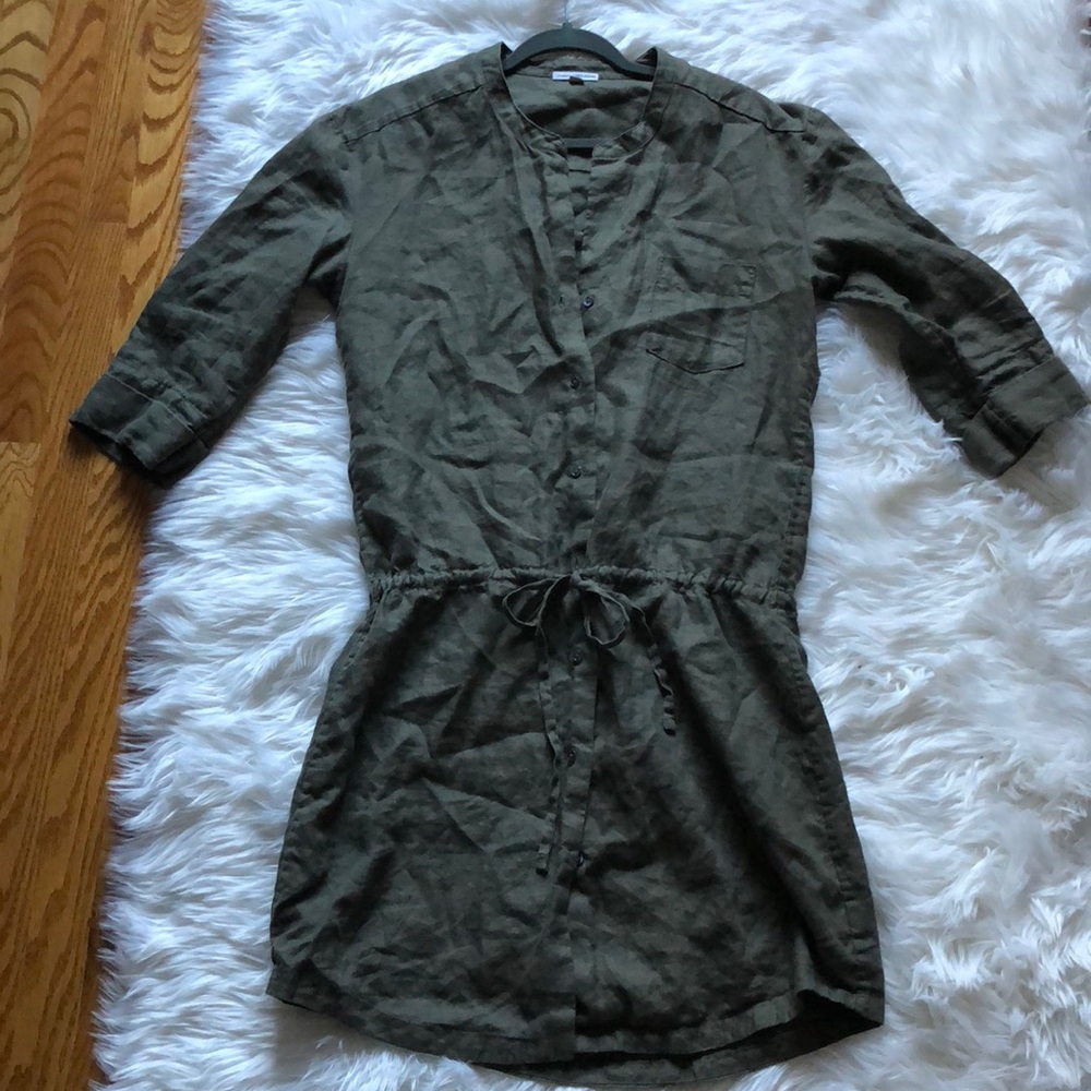 James perse khaki linen button up dress